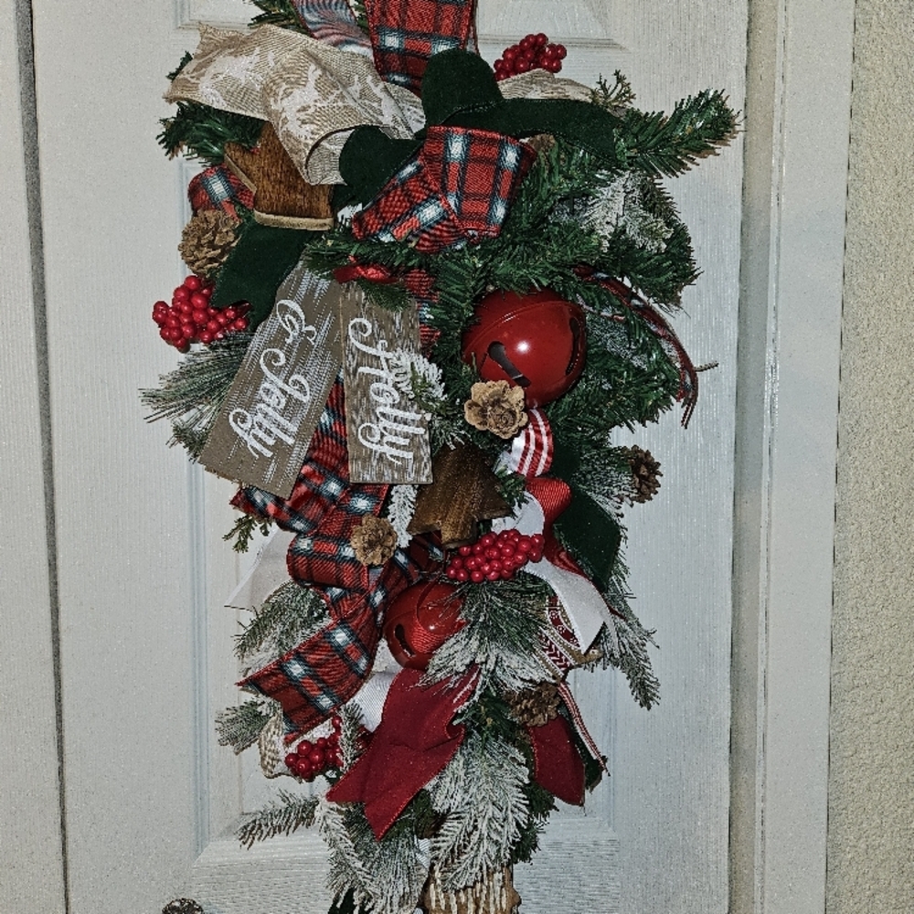 Festive Holiday Door Swag with Red and Green Accents
